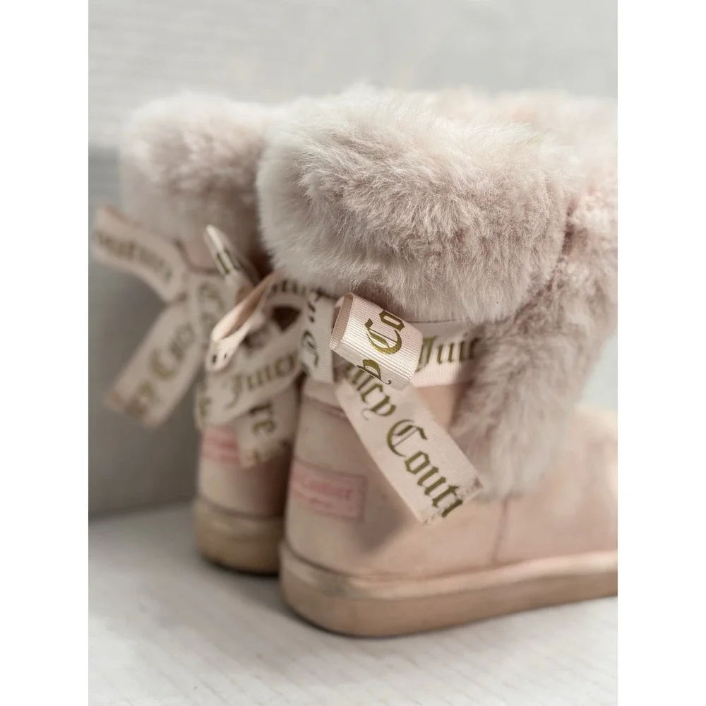 Juicy Couture Kids King Faux Fur Boots Pink Bow Winter Boots Size 1
